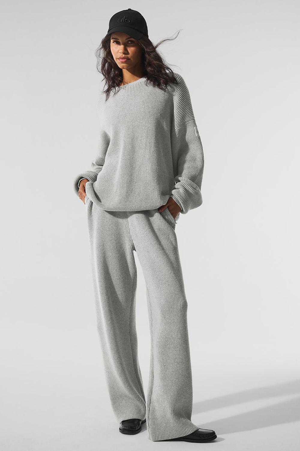 Athletic Heather Grey Women Alo Yoga Domain Rib Knit Crew Sweater | Australia  78305-VOYA