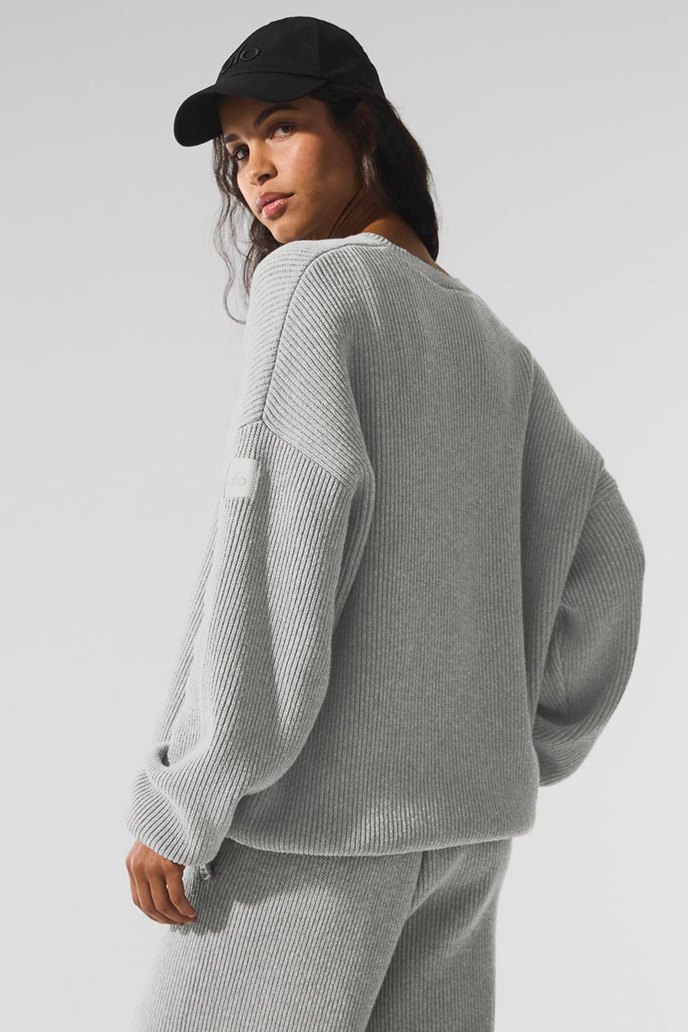 Athletic Heather Grey Women Alo Yoga Domain Rib Knit Crew Sweater | Australia  78305-VOYA
