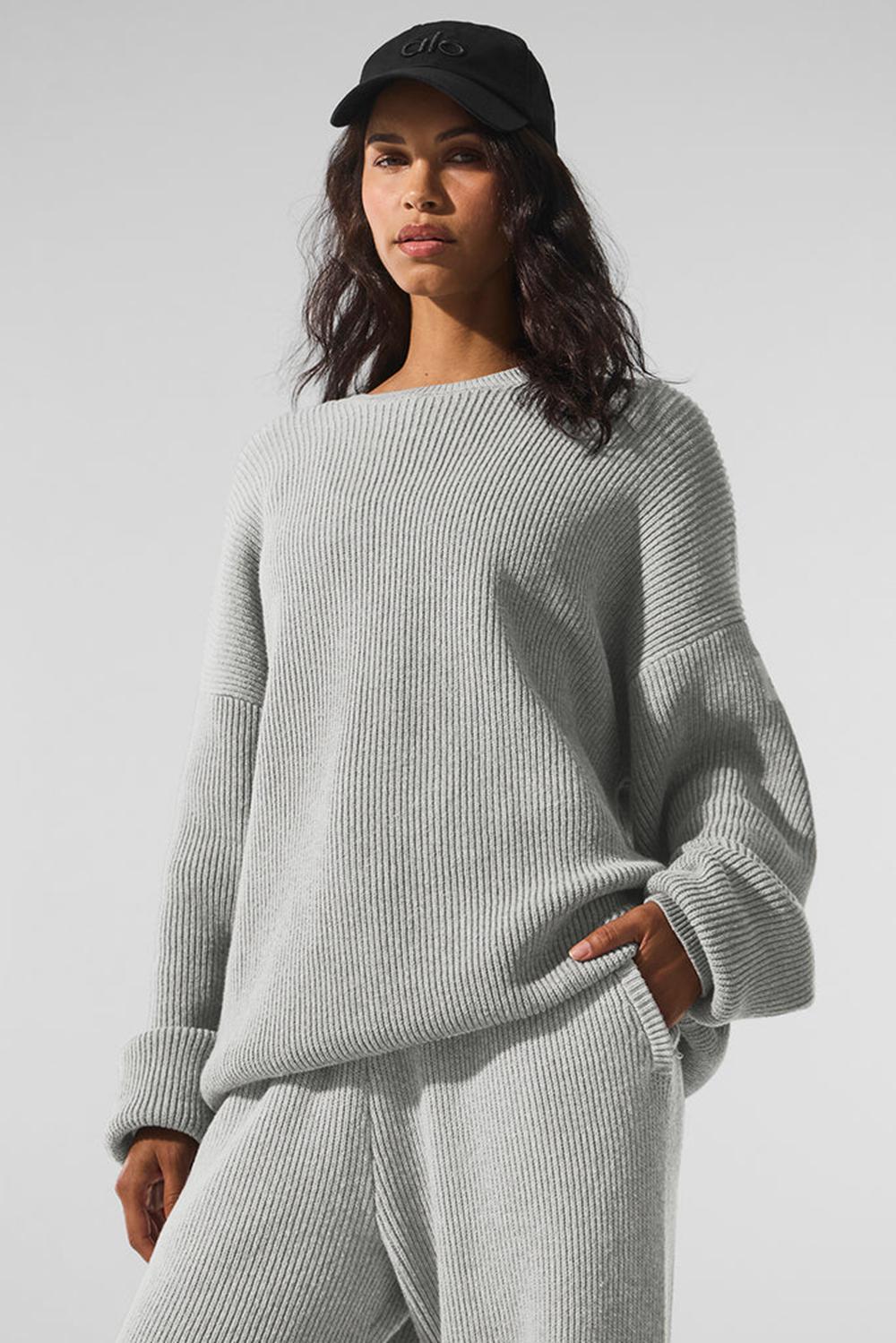Athletic Heather Grey Women Alo Yoga Domain Rib Knit Crew Sweater | Australia  78305-VOYA