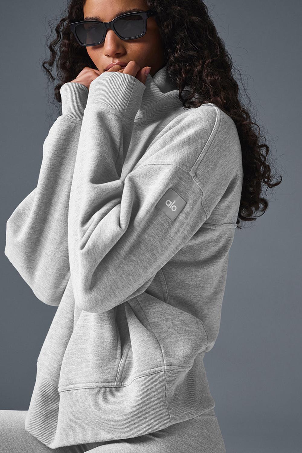 Athletic Heather Grey Women Alo Yoga Hazy Mock Neck Pullover | Australia  75460-QEYS