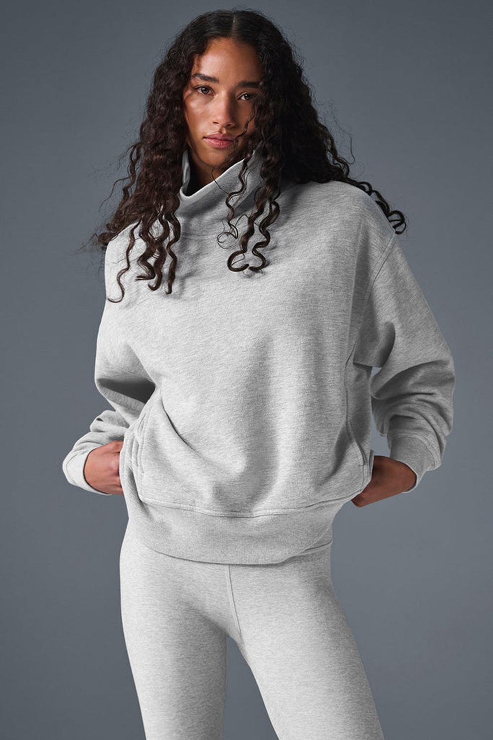 Athletic Heather Grey Women Alo Yoga Hazy Mock Neck Pullover | Australia  75460-QEYS