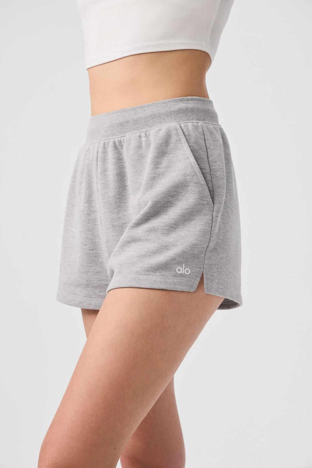 Athletic Heather Grey Women Alo Yoga Low Key Sweat Short | Australia  03178-JQXT