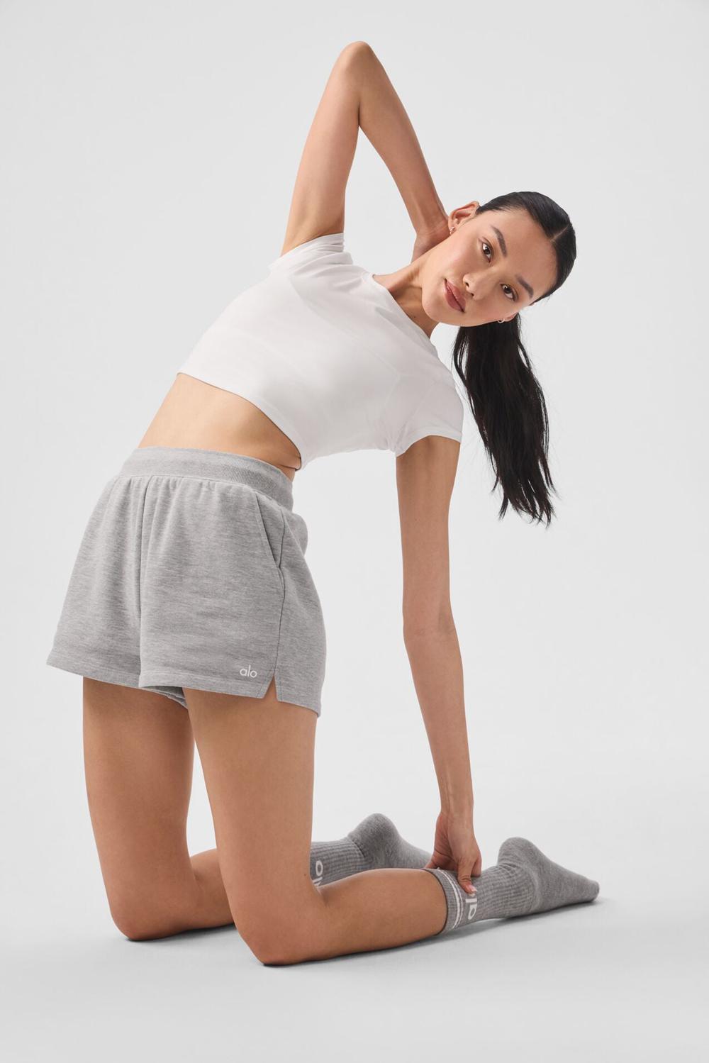 Athletic Heather Grey Women Alo Yoga Low Key Sweat Short | Australia  03178-JQXT
