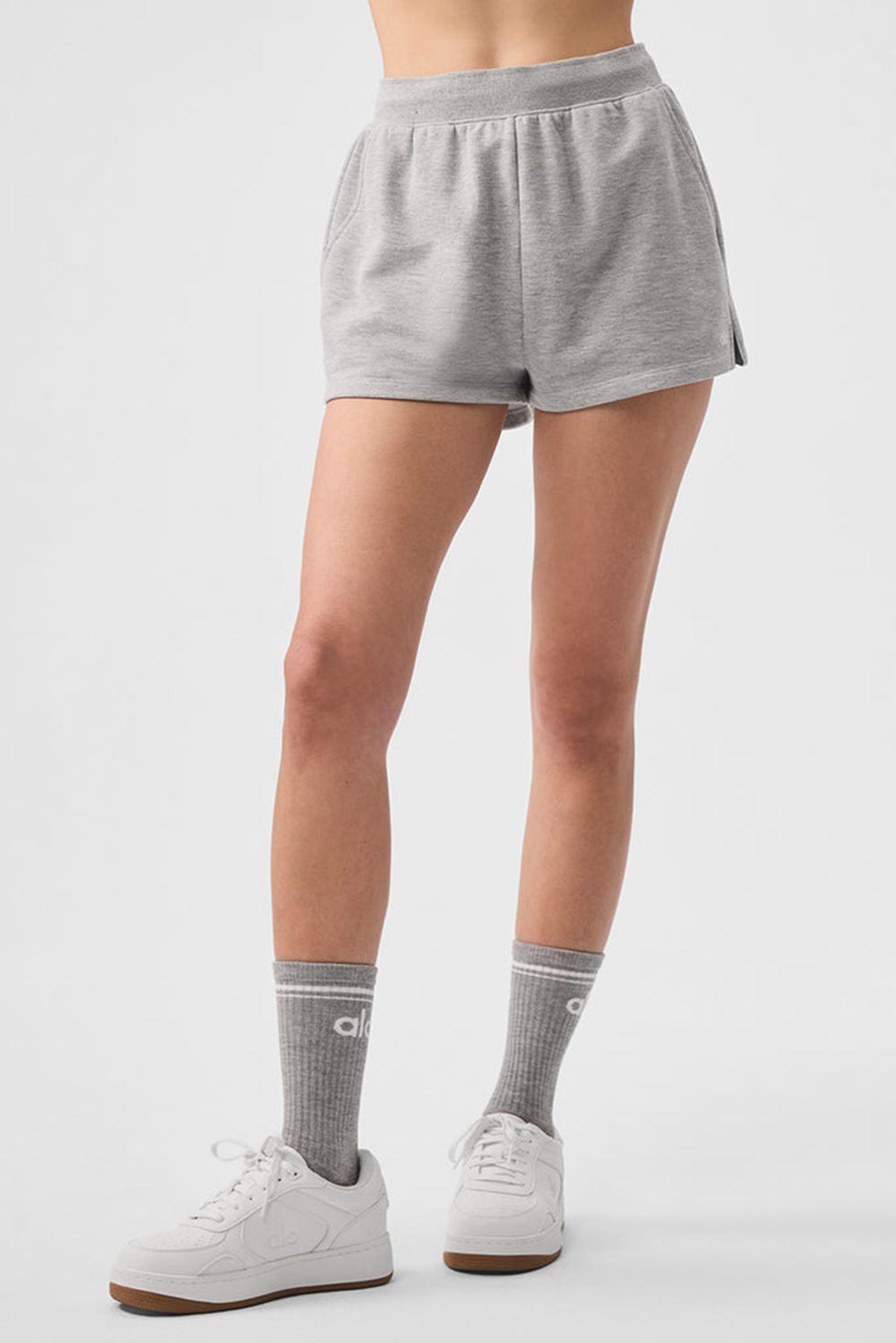 Athletic Heather Grey Women Alo Yoga Low Key Sweat Short | Australia  03178-JQXT