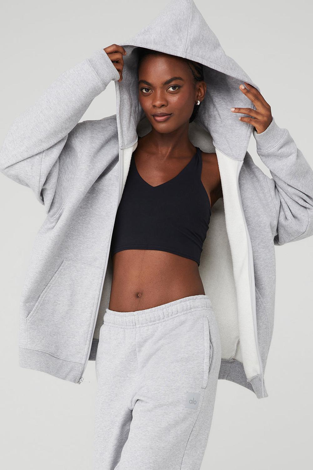 Athletic Heather Grey Women Alo Yoga Renown Heavy Weight Full Zip Hoodie | Australia  92154-OKDY