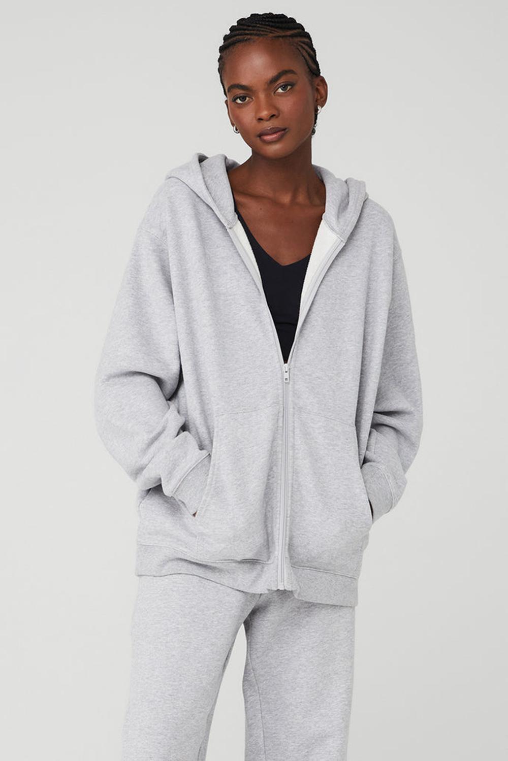 Athletic Heather Grey Women Alo Yoga Renown Heavy Weight Full Zip Hoodie | Australia  92154-OKDY
