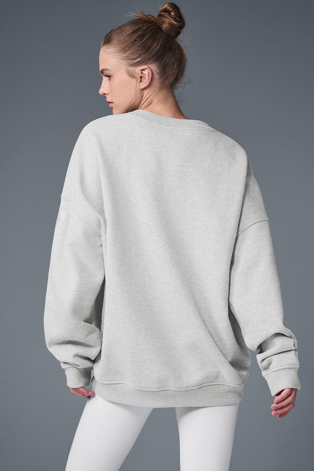 Athletic Heather Grey Women Alo Yoga Renown Heavy Weight Crew Neck Pullover | Australia  13852-TEKY