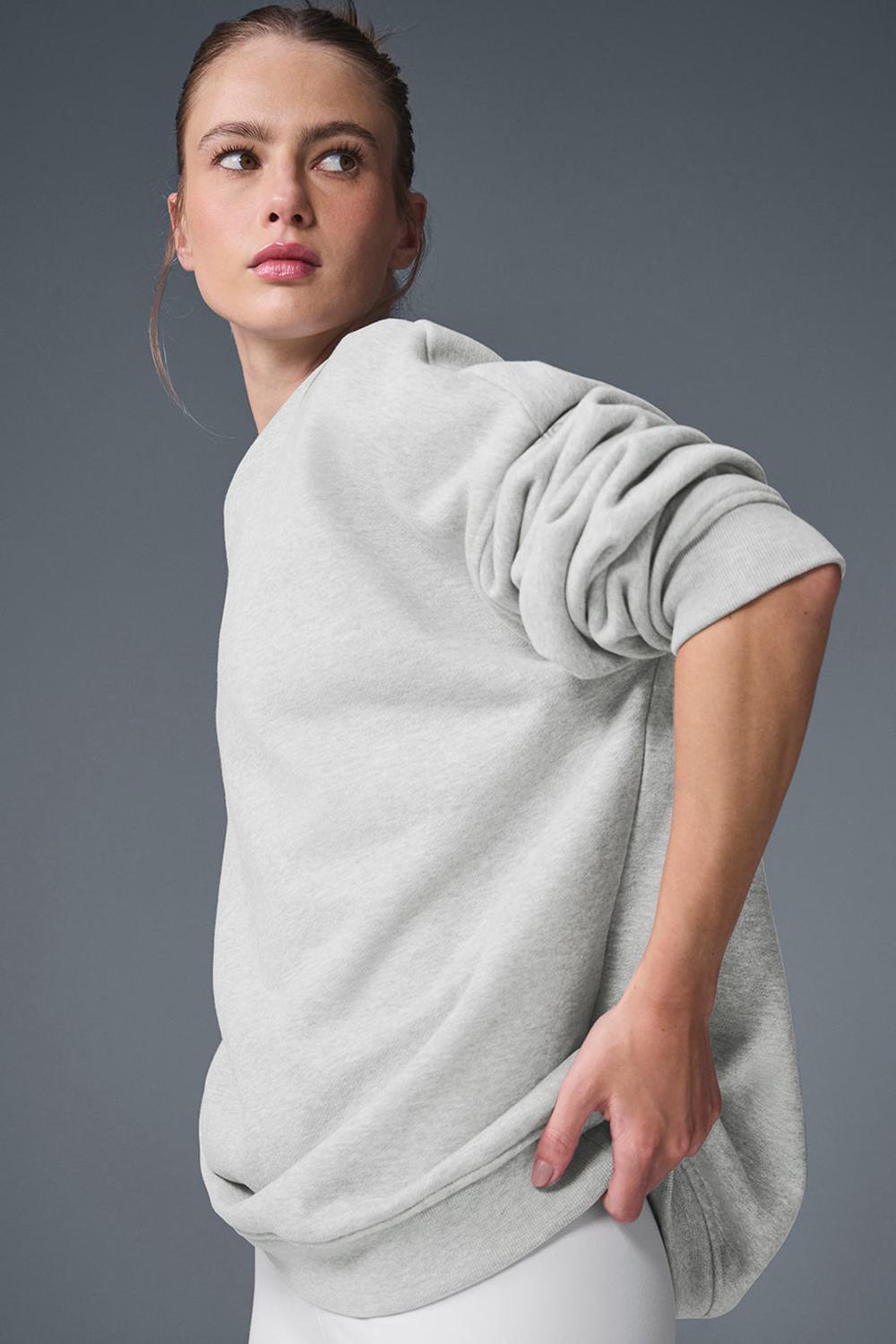 Athletic Heather Grey Women Alo Yoga Renown Heavy Weight Crew Neck Pullover | Australia  13852-TEKY