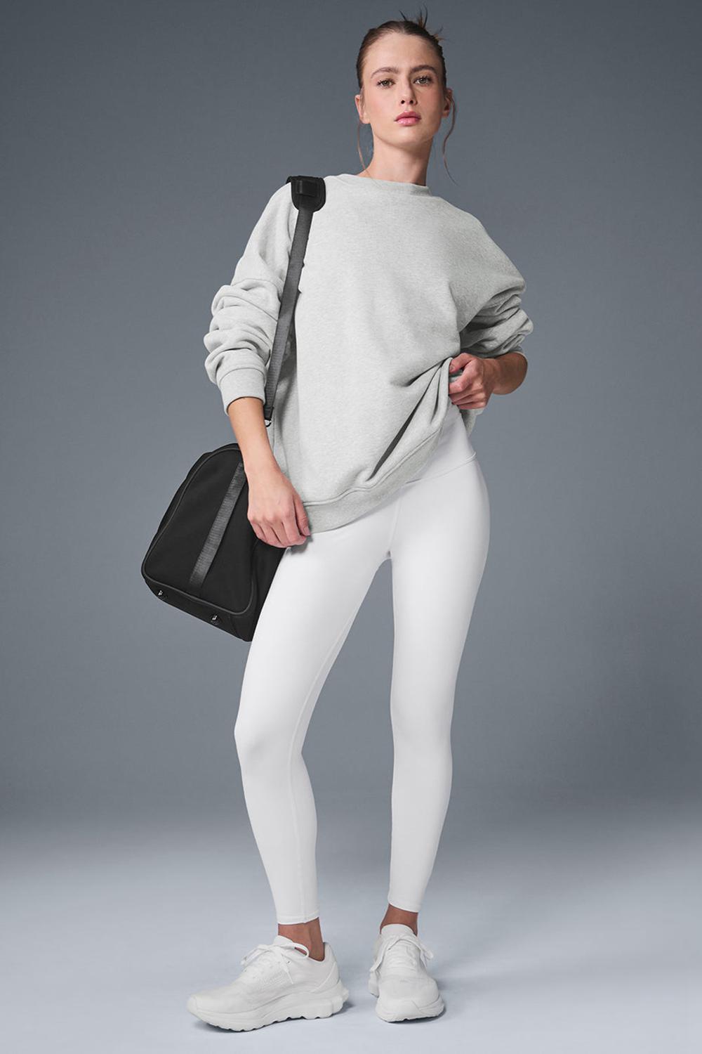 Athletic Heather Grey Women Alo Yoga Renown Heavy Weight Crew Neck Pullover | Australia  13852-TEKY