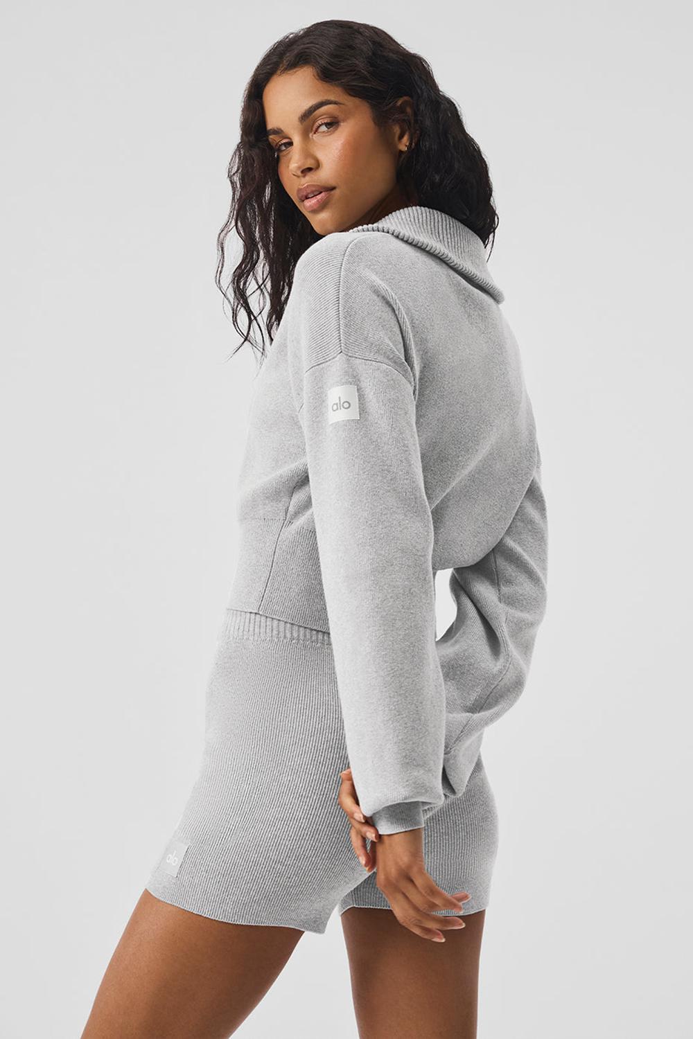 Athletic Heather Grey Women Alo Yoga Scholar Knit Cropped Full Zip Jacket | Australia  05137-JQTA