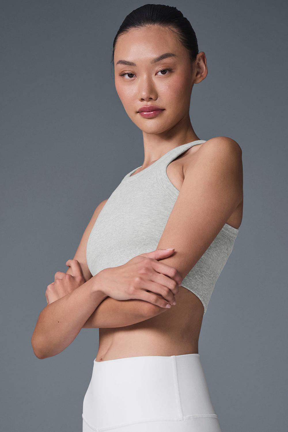 Athletic Heather Grey Women Alo Yoga Seamless Delight High Neck Bra | Australia  43821-VMYK