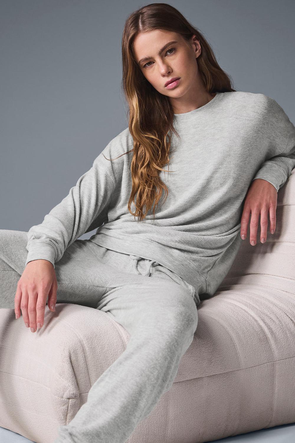 Athletic Heather Grey Women Alo Yoga Soho Pullover | Australia  70541-FLRU