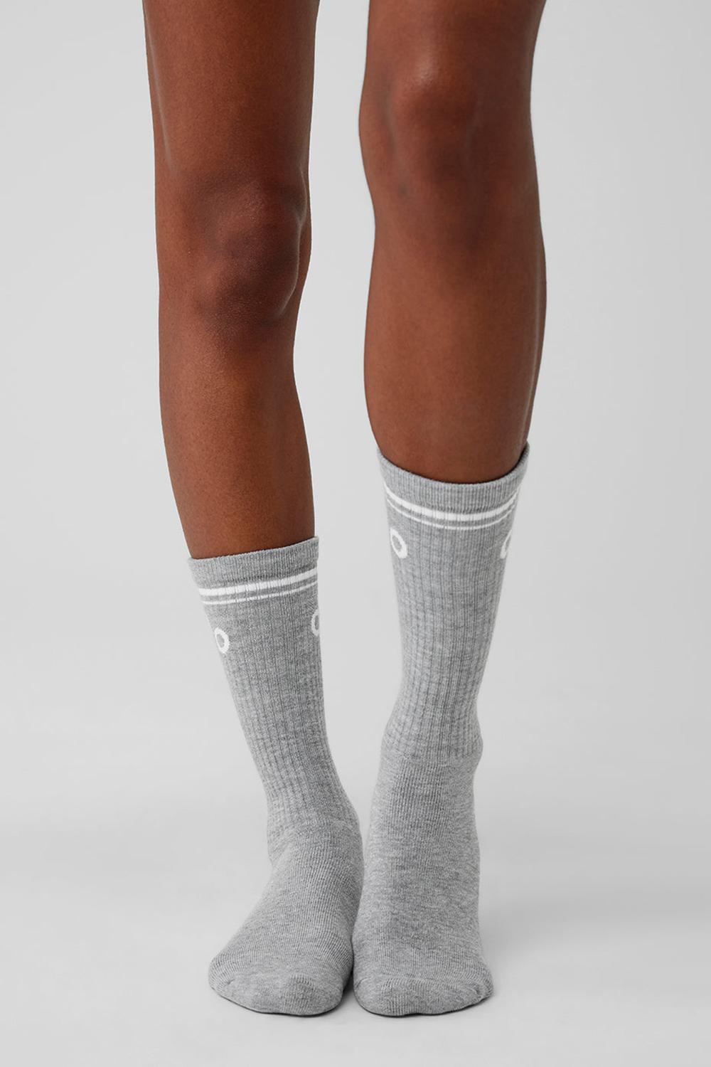 Athletic Heather Grey / White Men Alo Yoga Unisex Throwback Sock | Australia  17435-TXCG