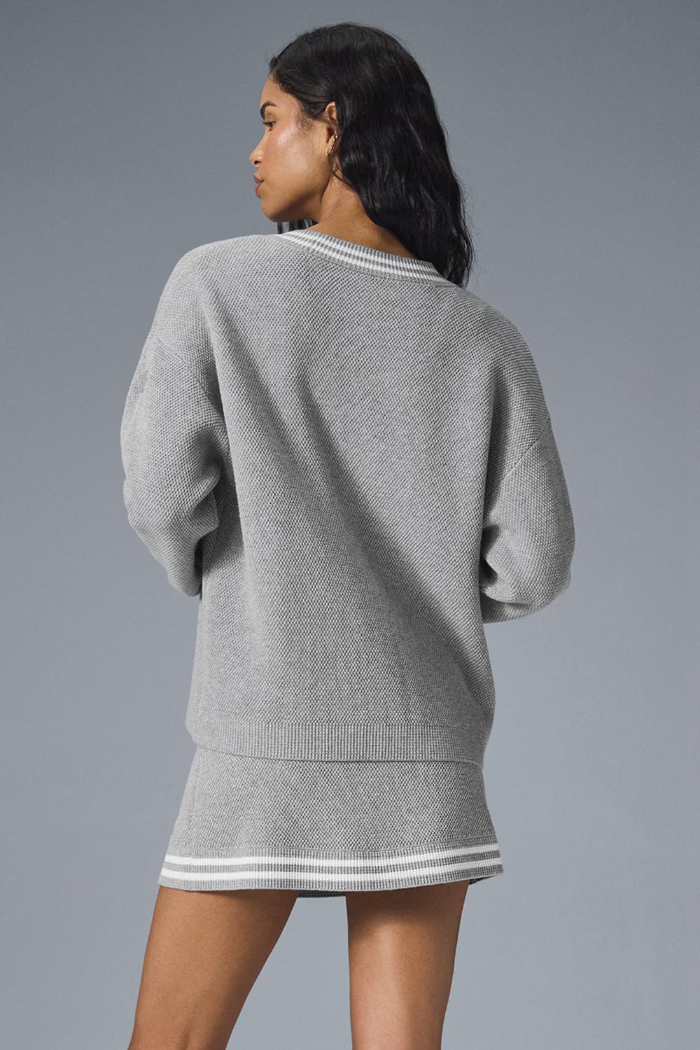 Athletic Heather Grey / White Women Alo Yoga Tennis Club Sweater Knit Cardigan | Australia  21458-TGXD