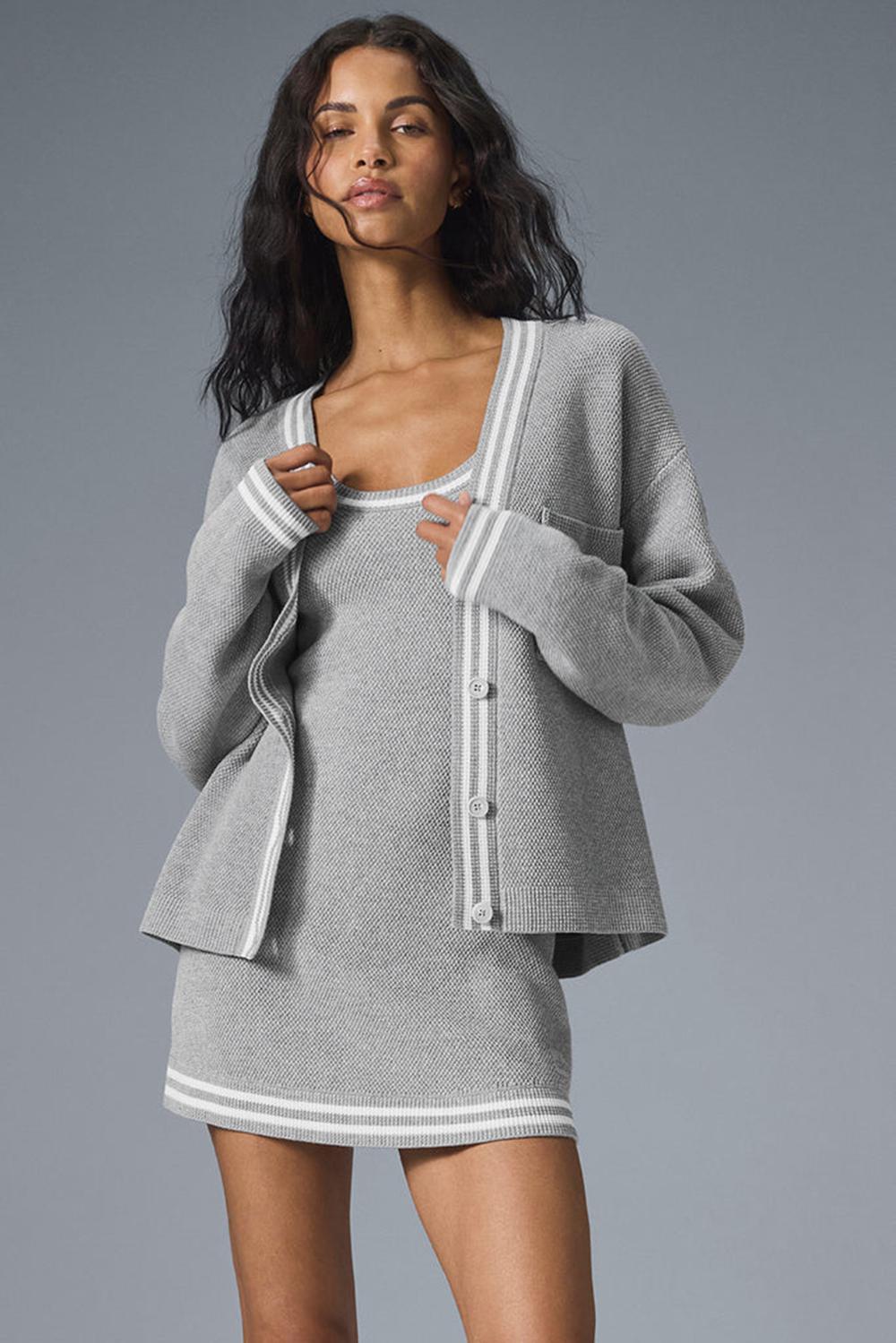 Athletic Heather Grey / White Women Alo Yoga Tennis Club Sweater Knit Cardigan | Australia  21458-TGXD