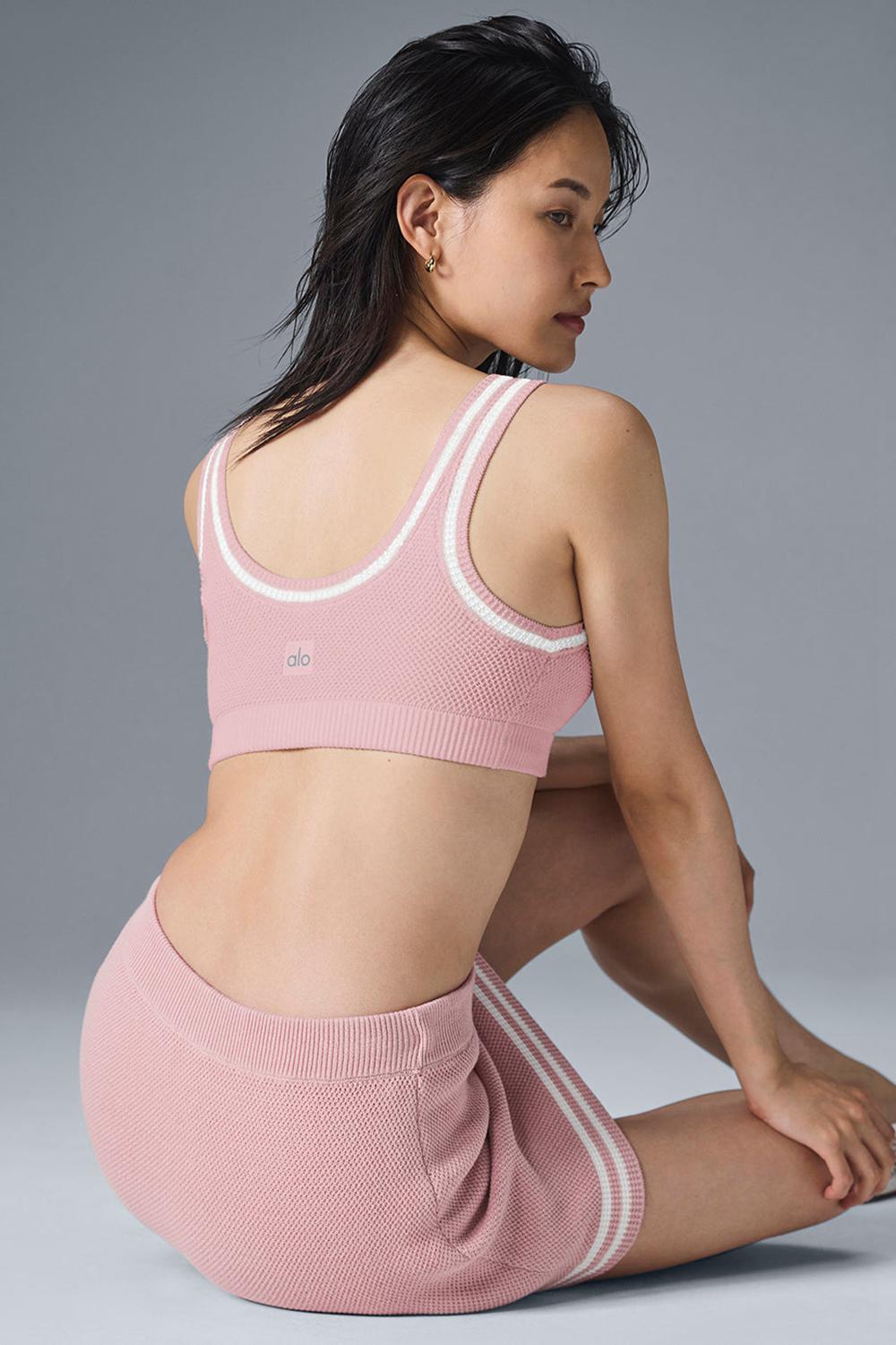 Ballet Pink / White Women Alo Yoga Tennis Club Sweater Knit Bra | Australia  46739-XTWV