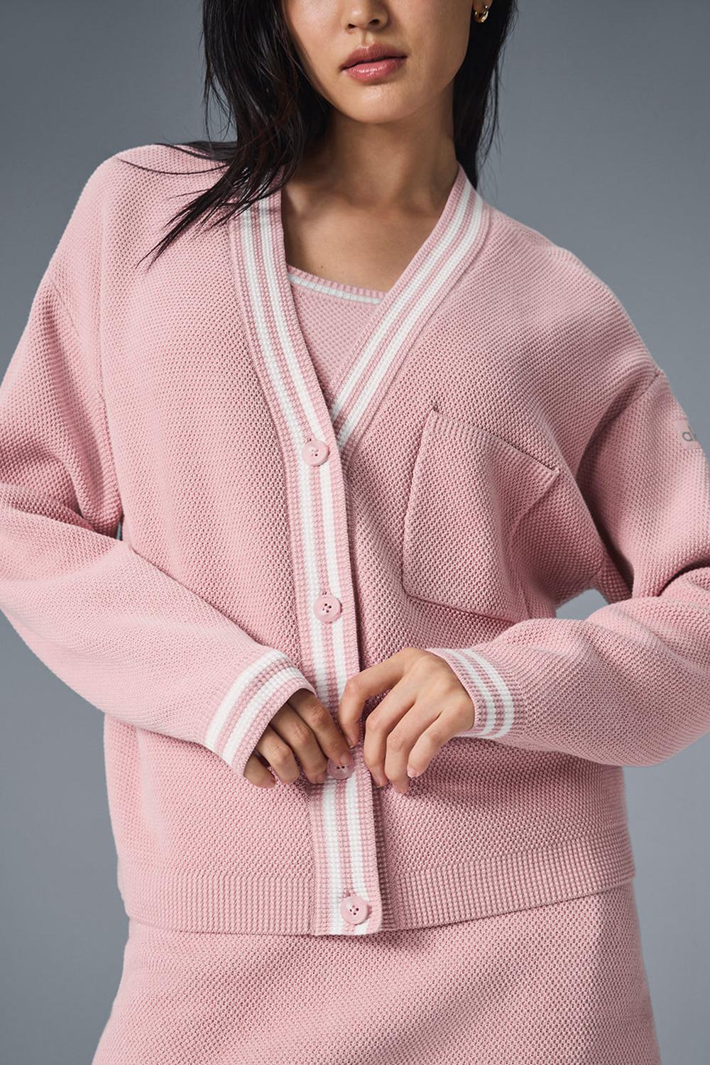 Ballet Pink / White Women Alo Yoga Tennis Club Sweater Knit Cardigan | Australia  45892-NMSI