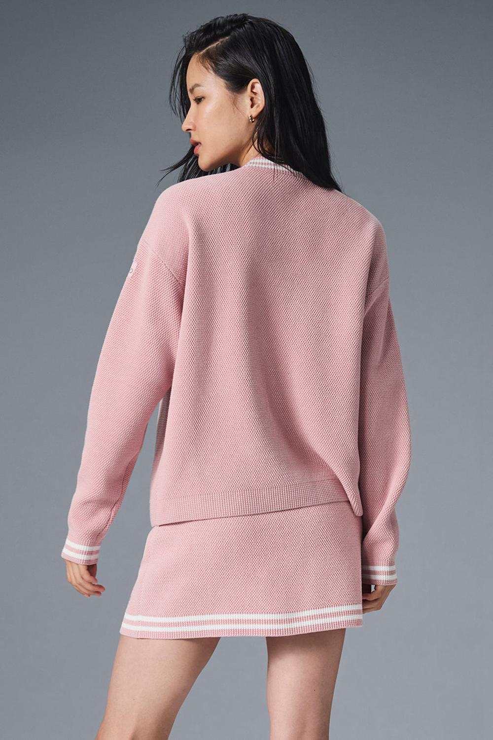 Ballet Pink / White Women Alo Yoga Tennis Club Sweater Knit Cardigan | Australia  45892-NMSI