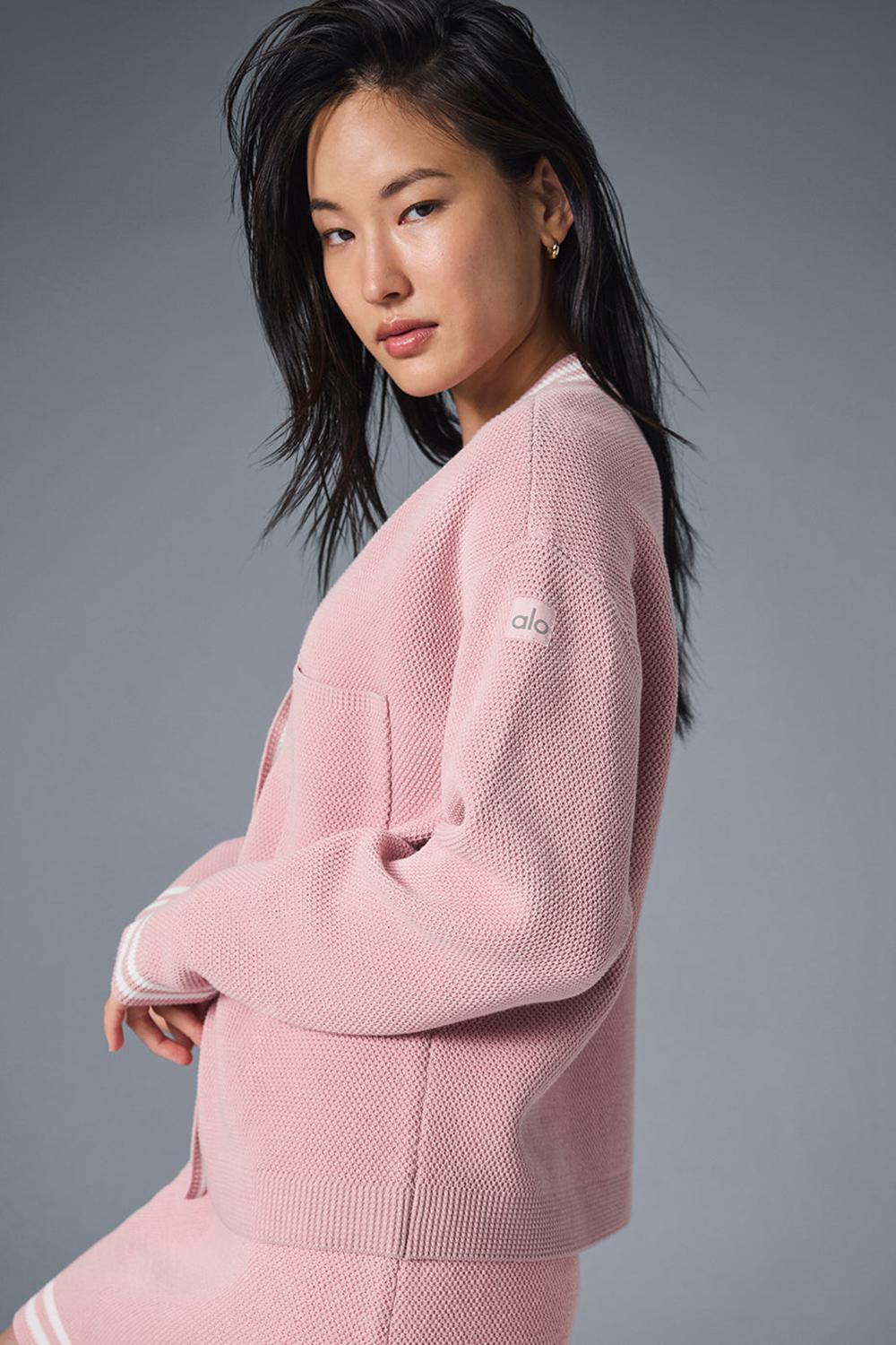 Ballet Pink / White Women Alo Yoga Tennis Club Sweater Knit Cardigan | Australia  45892-NMSI