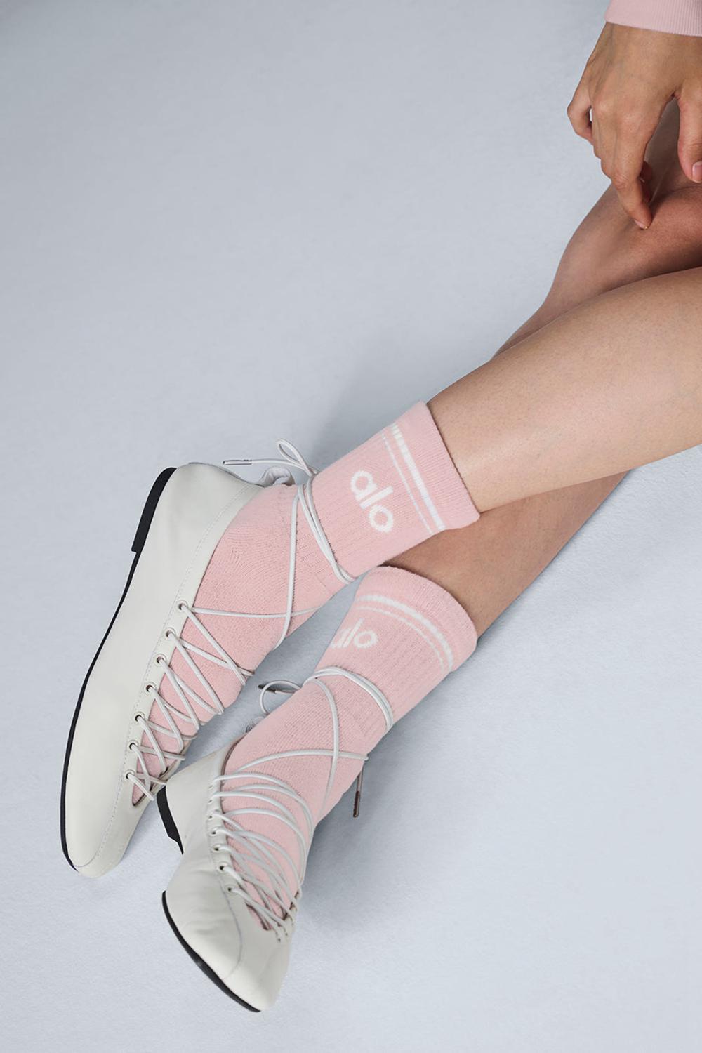 Ballet Pink / White Women Alo Yoga Unisex Half-Crew Throwback Sock | Australia  84935-MXVE