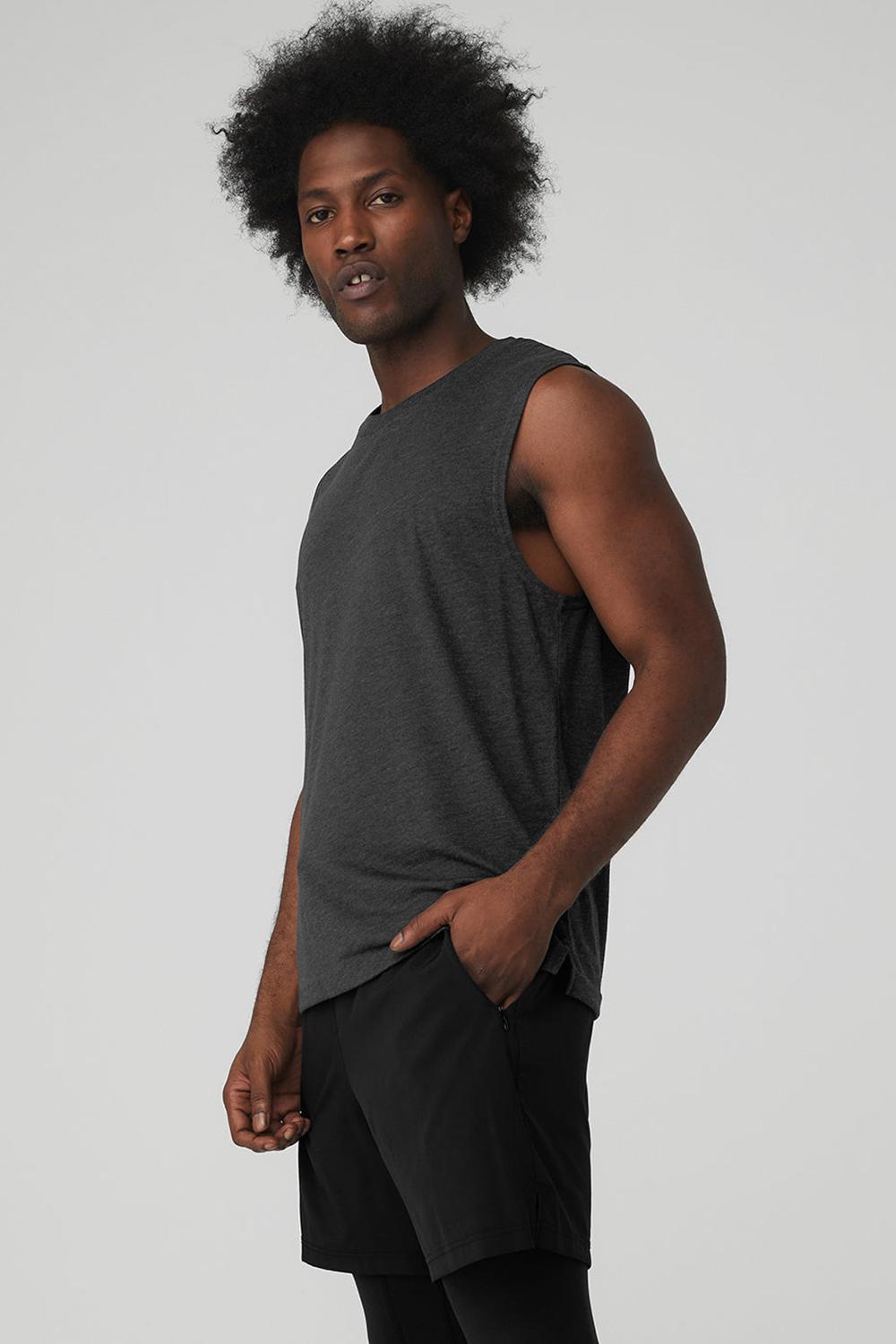Black Heather Men Alo Yoga The Triumph Muscle Tank | Australia  91807-RGZV