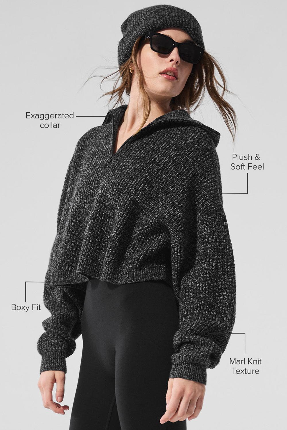 Black Marl Women Alo Yoga Marl 1/4 Zip Pullover | Australia  28594-WVKR