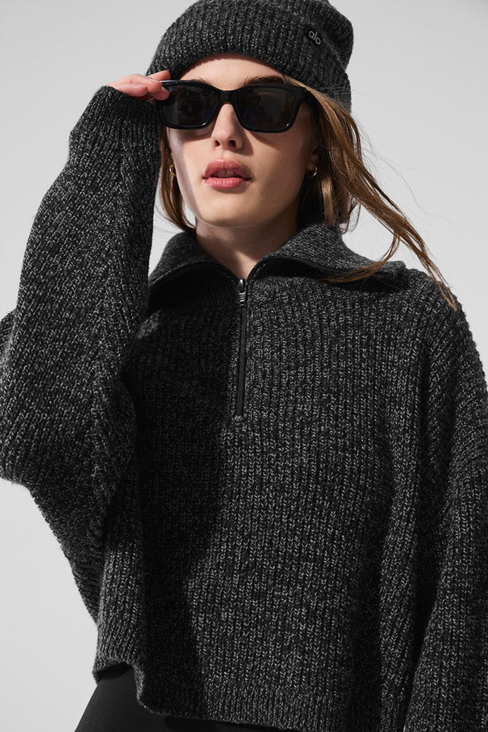 Black Marl Women Alo Yoga Marl 1/4 Zip Pullover | Australia  28594-WVKR