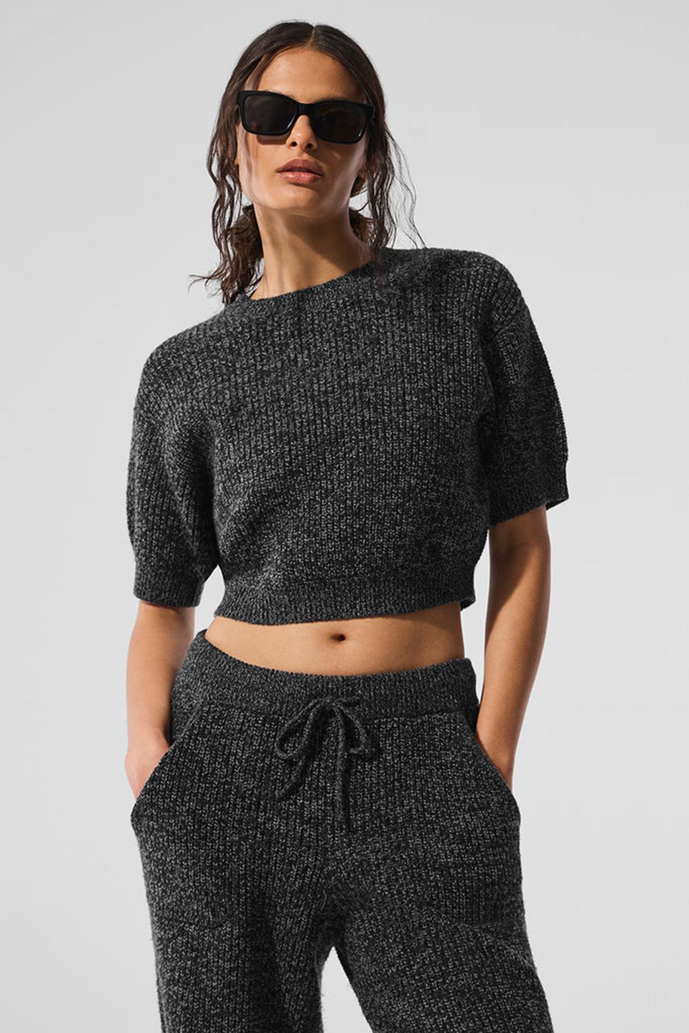 Black Marl Women Alo Yoga Marl Short Sleeve | Australia  87503-NLTR