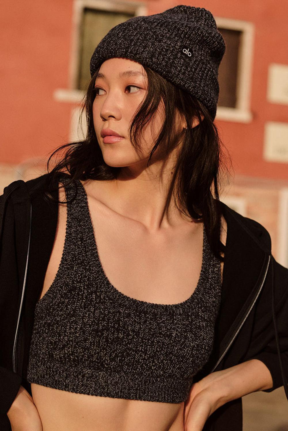 Black Marl Women Alo Yoga Marl Sweater Bra | Australia  90128-BGWD