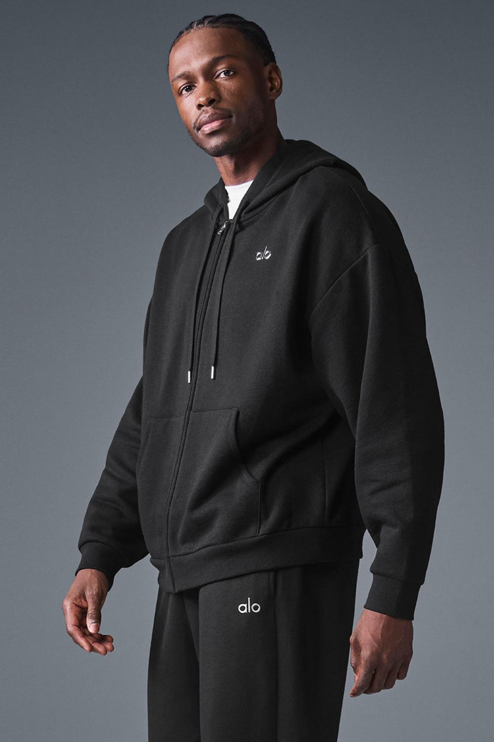 Black Men Alo Yoga Accolade Full Zip Hoodie | Australia  26154-GVFK