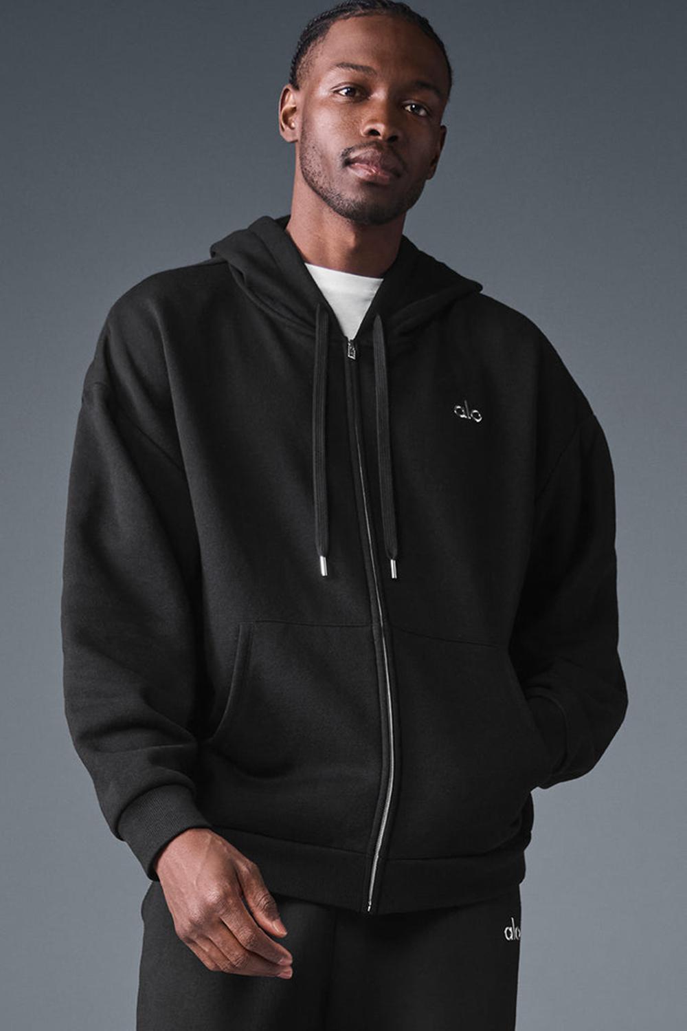 Black Men Alo Yoga Accolade Full Zip Hoodie | Australia  26154-GVFK