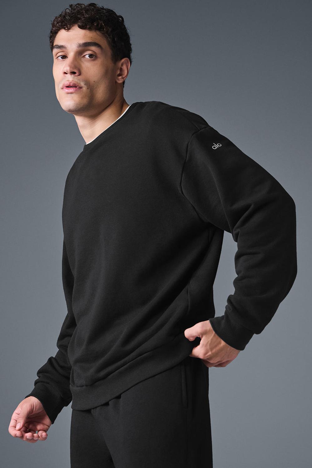 Black Men Alo Yoga Chill Crew Neck Pullover | Australia  51980-PGSD