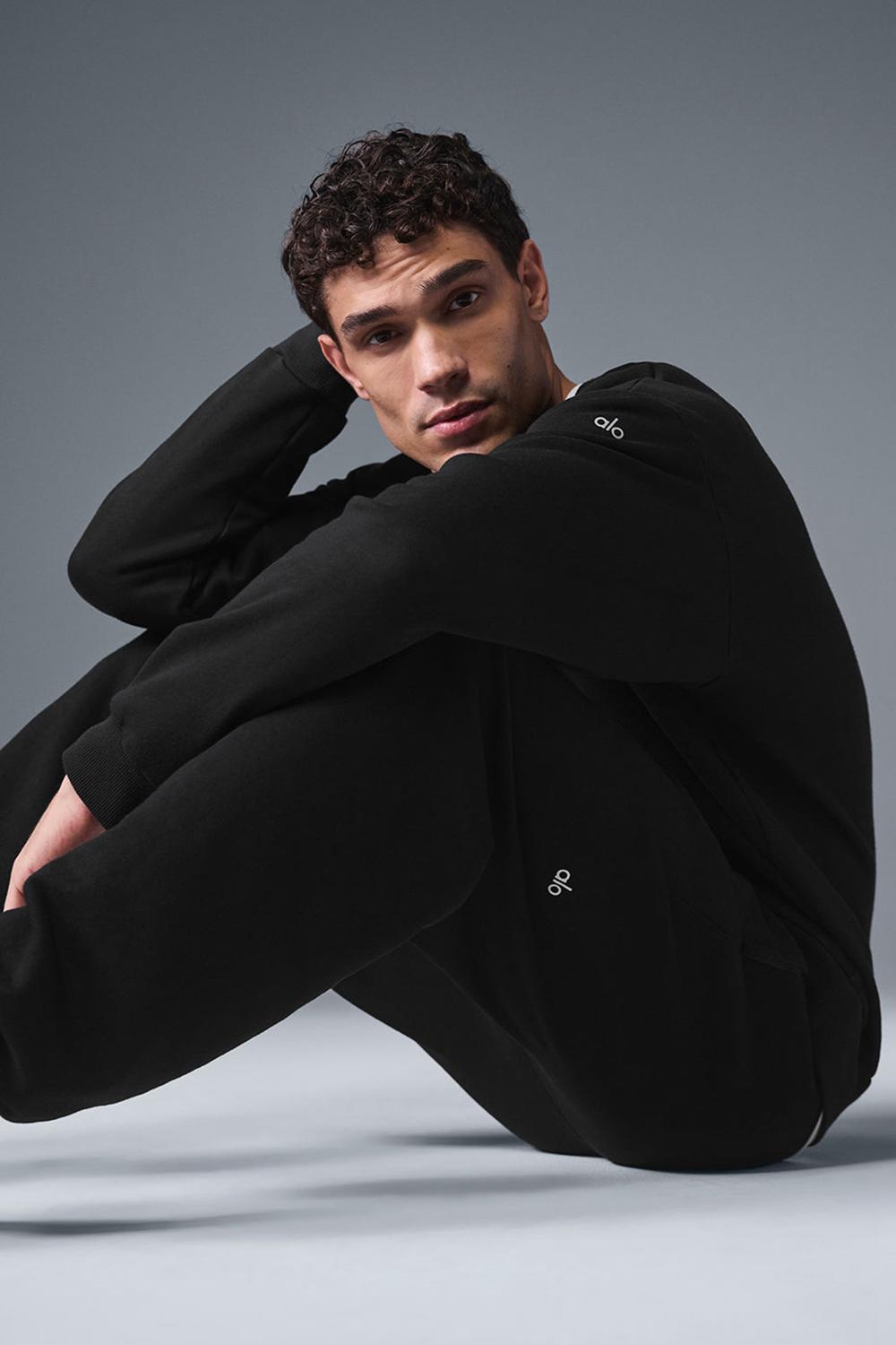 Black Men Alo Yoga Chill Crew Neck Pullover | Australia  51980-PGSD