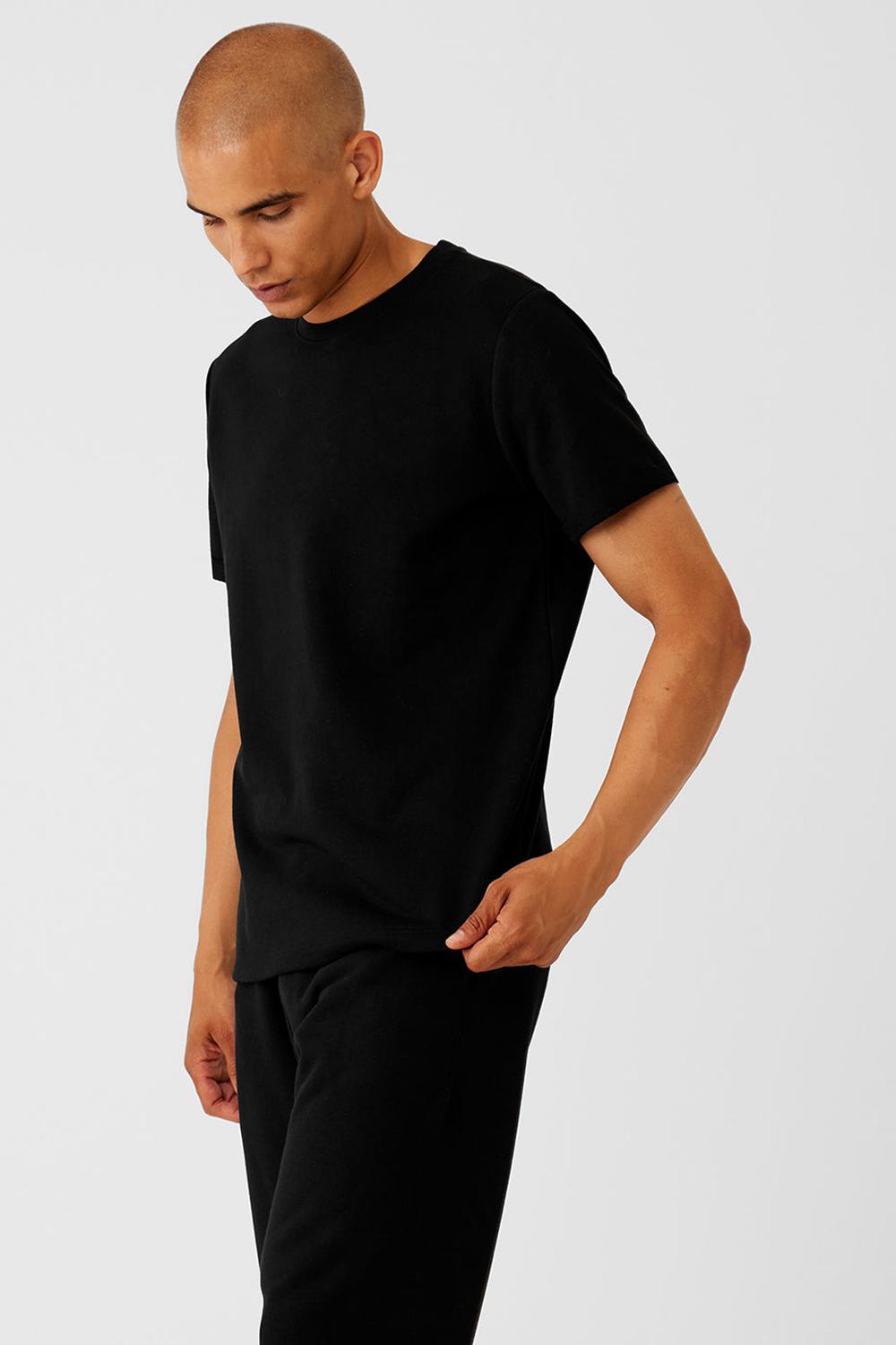 Black Men Alo Yoga Chill Short Sleeve | Australia  87346-XAVF