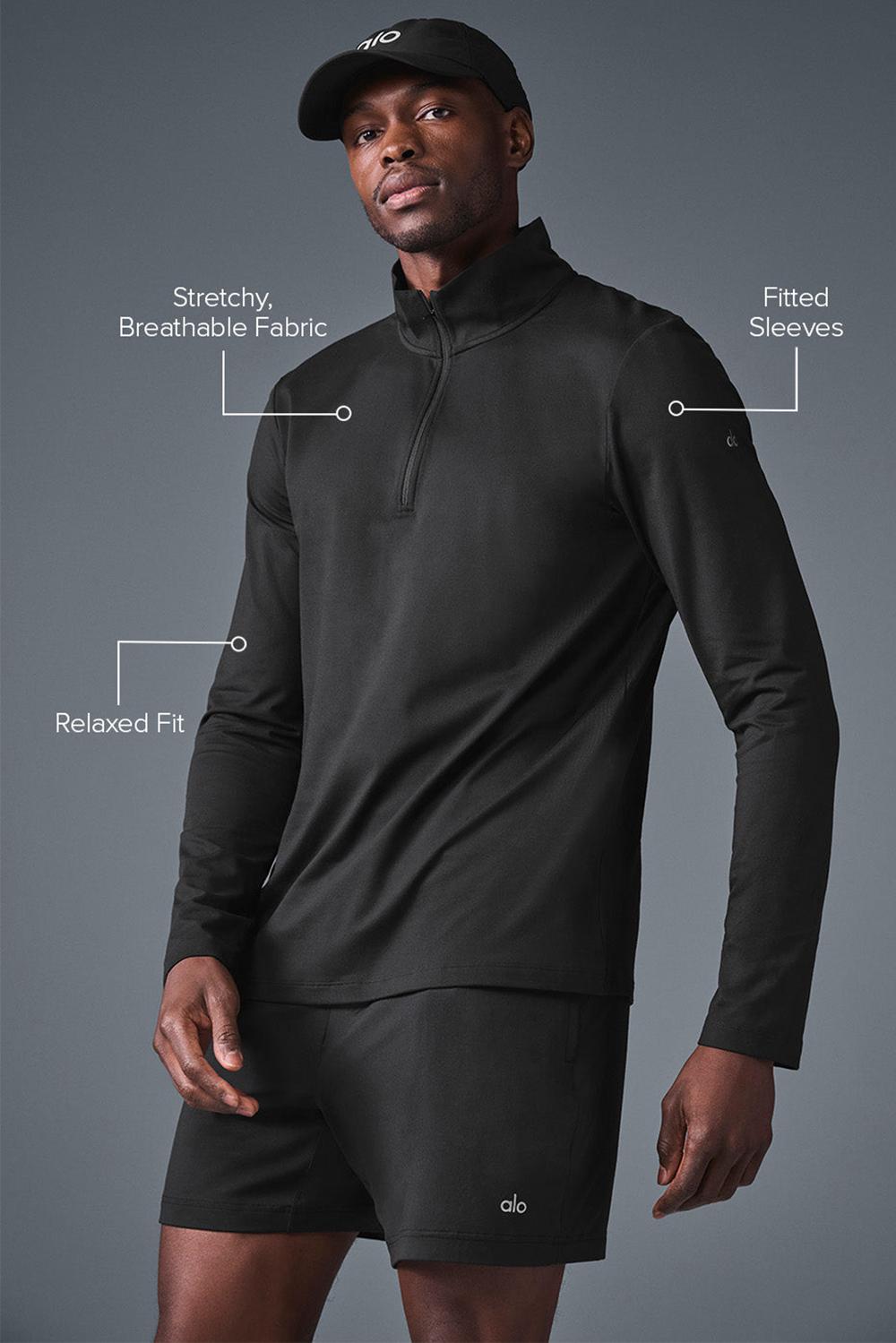 Black Men Alo Yoga Conquer 1/4 Zip Reform Long Sleeve | Australia  70821-WDPO