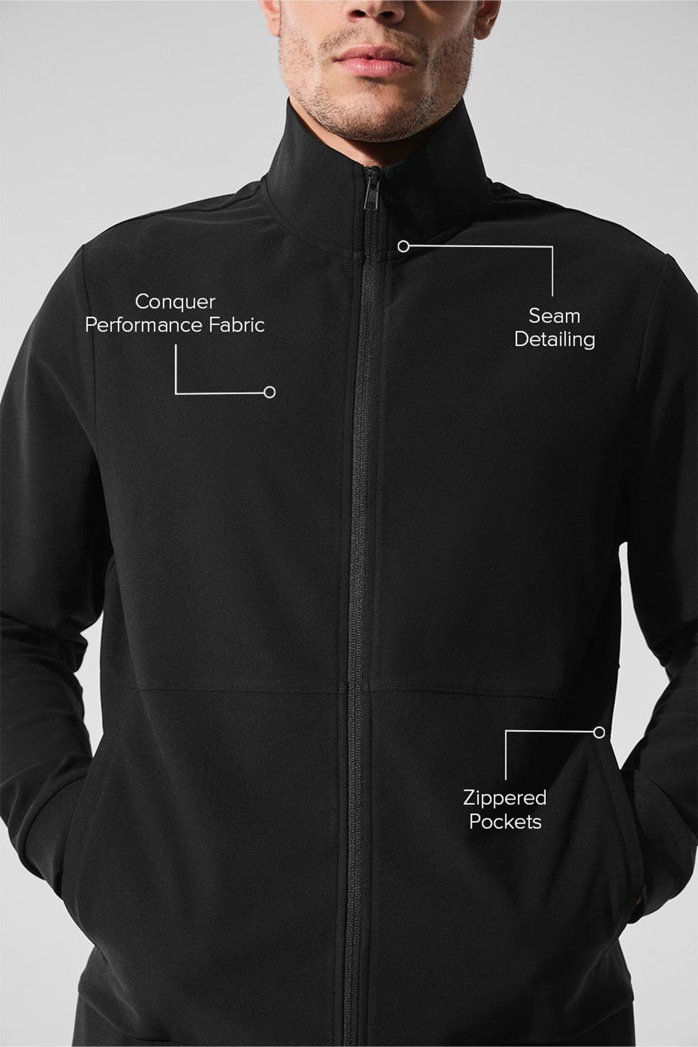 Black Men Alo Yoga Conquer Max Mock Neck Full Zip Jacket | Australia  47026-BCLP