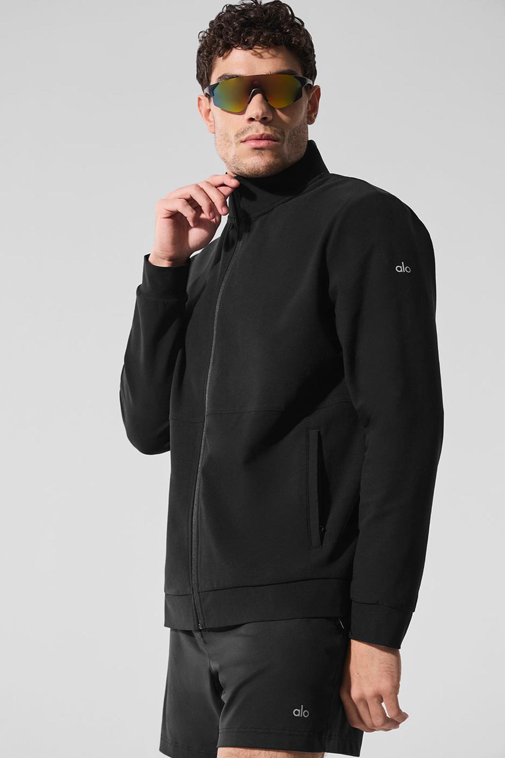 Black Men Alo Yoga Conquer Max Mock Neck Full Zip Jacket | Australia  47026-BCLP