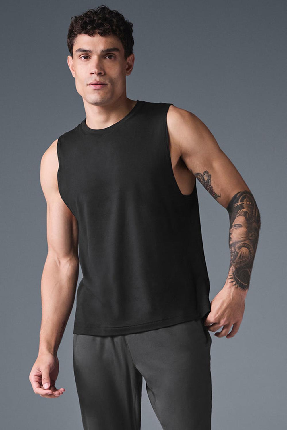 Black Men Alo Yoga Conquer Muscle Tank | Australia  80972-RBAN
