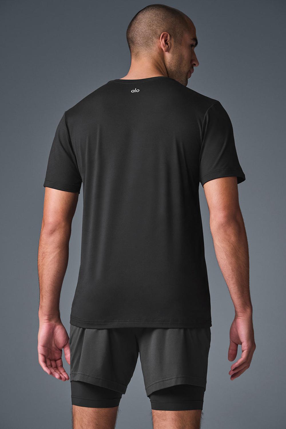 Black Men Alo Yoga Conquer Reform Crewneck Short Sleeve | Australia  68540-HURM