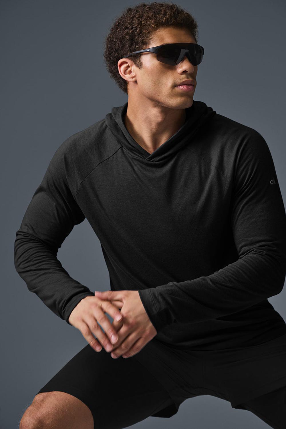 Black Men Alo Yoga Core Runner Hoodie | Australia  84123-TIHF