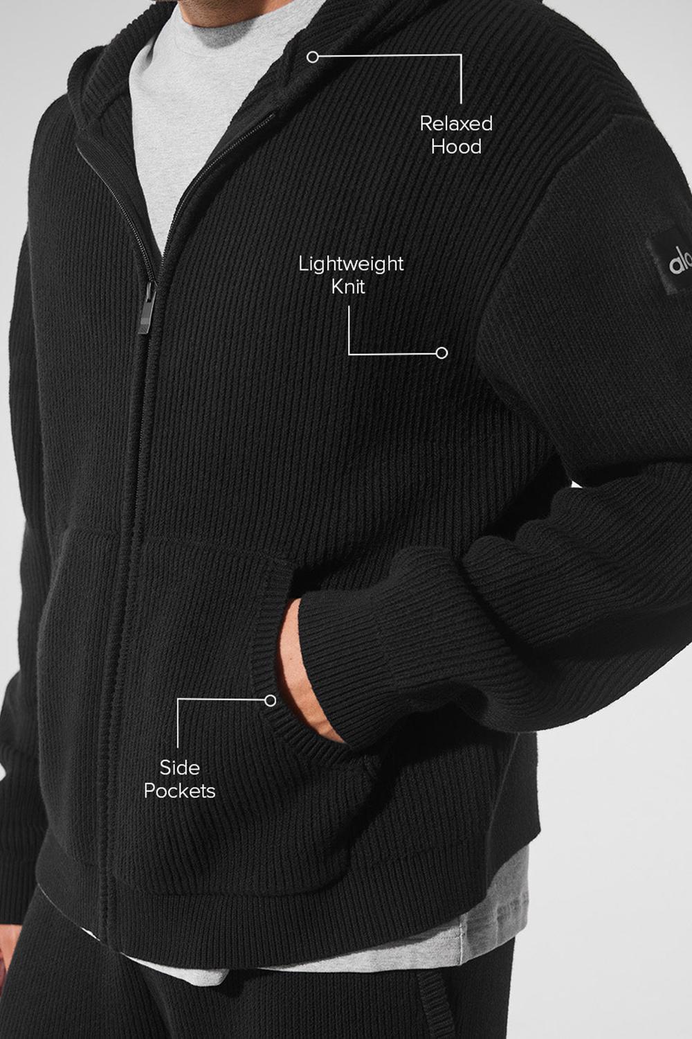 Black Men Alo Yoga Domain Rib Knit Full Zip Sweater | Australia  52970-CYJZ