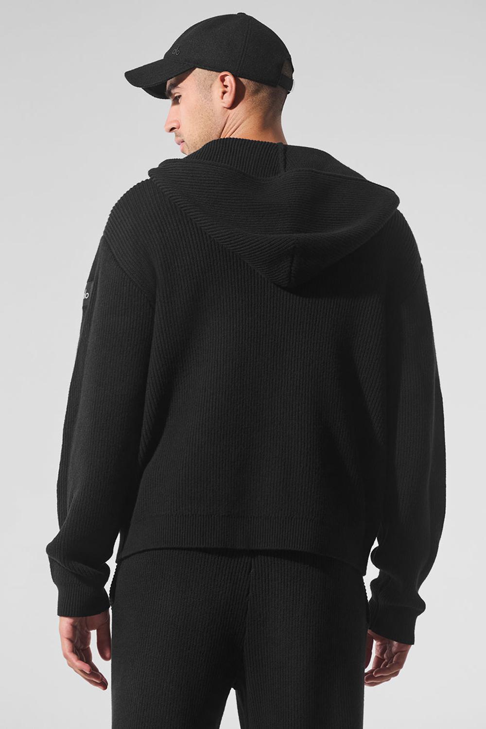 Black Men Alo Yoga Domain Rib Knit Full Zip Sweater | Australia  52970-CYJZ