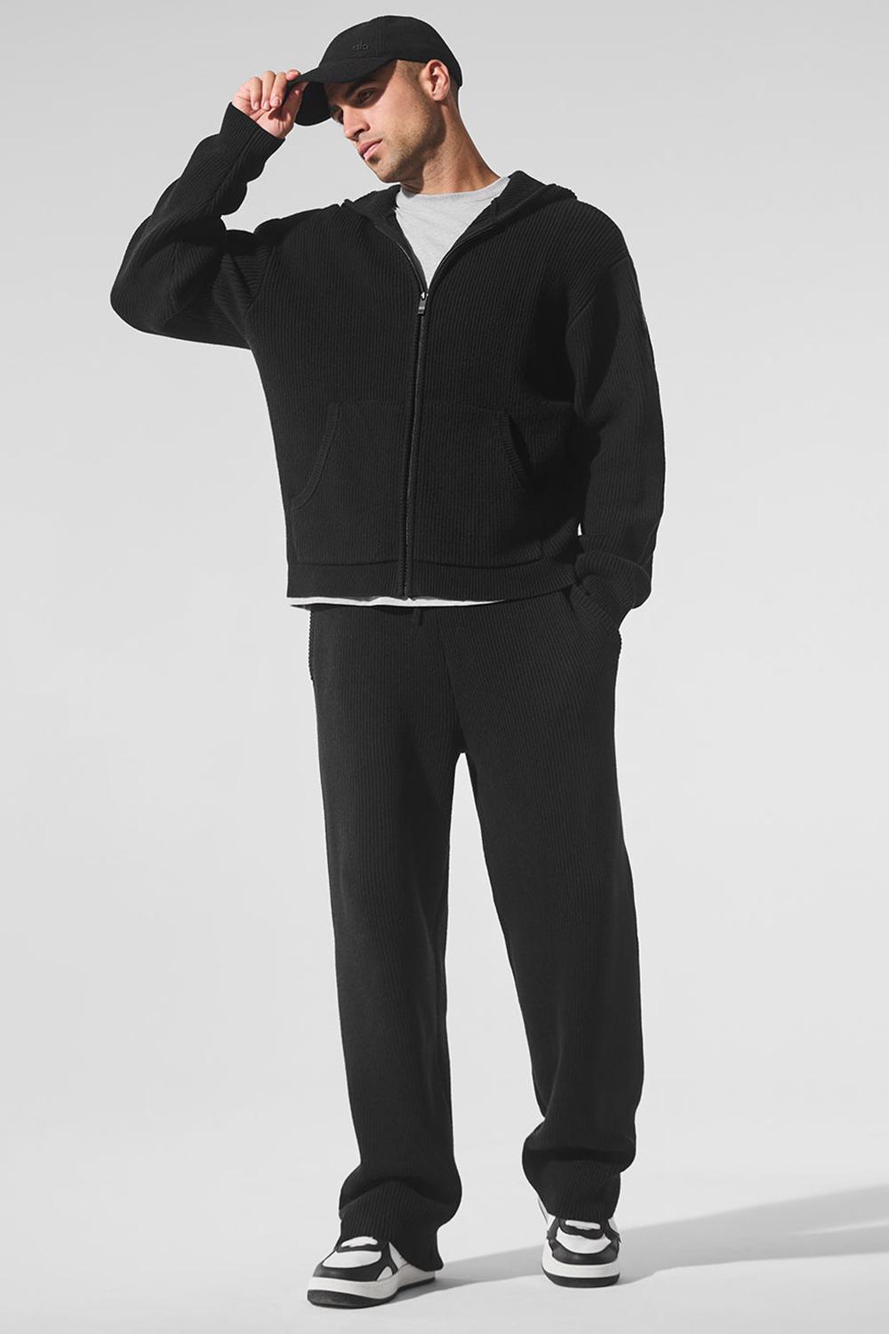 Black Men Alo Yoga Domain Rib Knit Sweatpant | Australia  74609-QDTU
