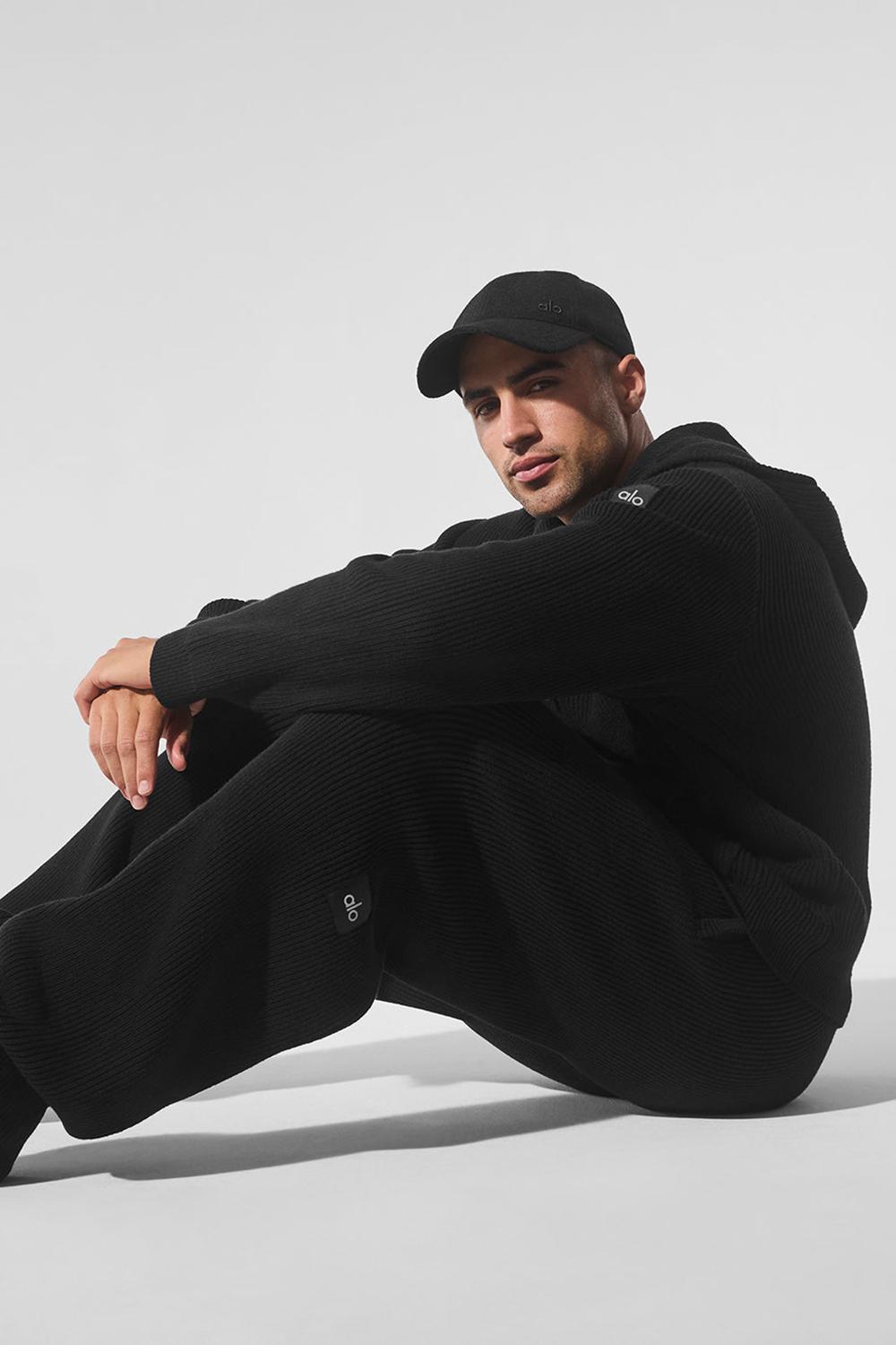 Black Men Alo Yoga Domain Rib Knit Sweatpant | Australia  74609-QDTU