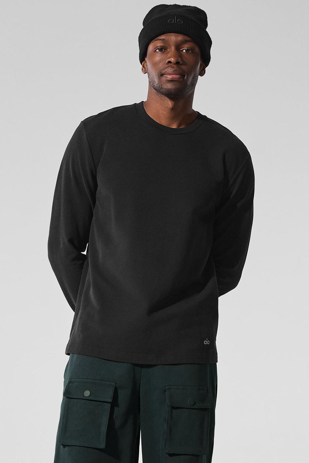 Black Men Alo Yoga Double Take Crew Long Sleeve | Australia  03162-OCWL