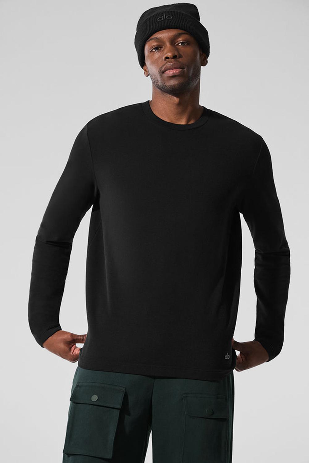 Black Men Alo Yoga Double Take Crew Long Sleeve | Australia  03162-OCWL