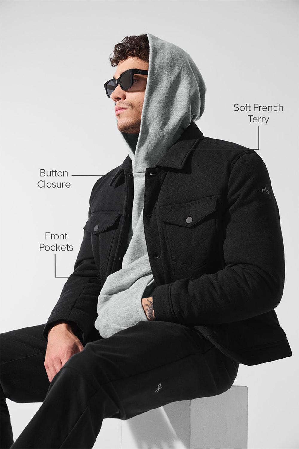 Black Men Alo Yoga Ease Trucker Jacket | Australia  38967-OTEA