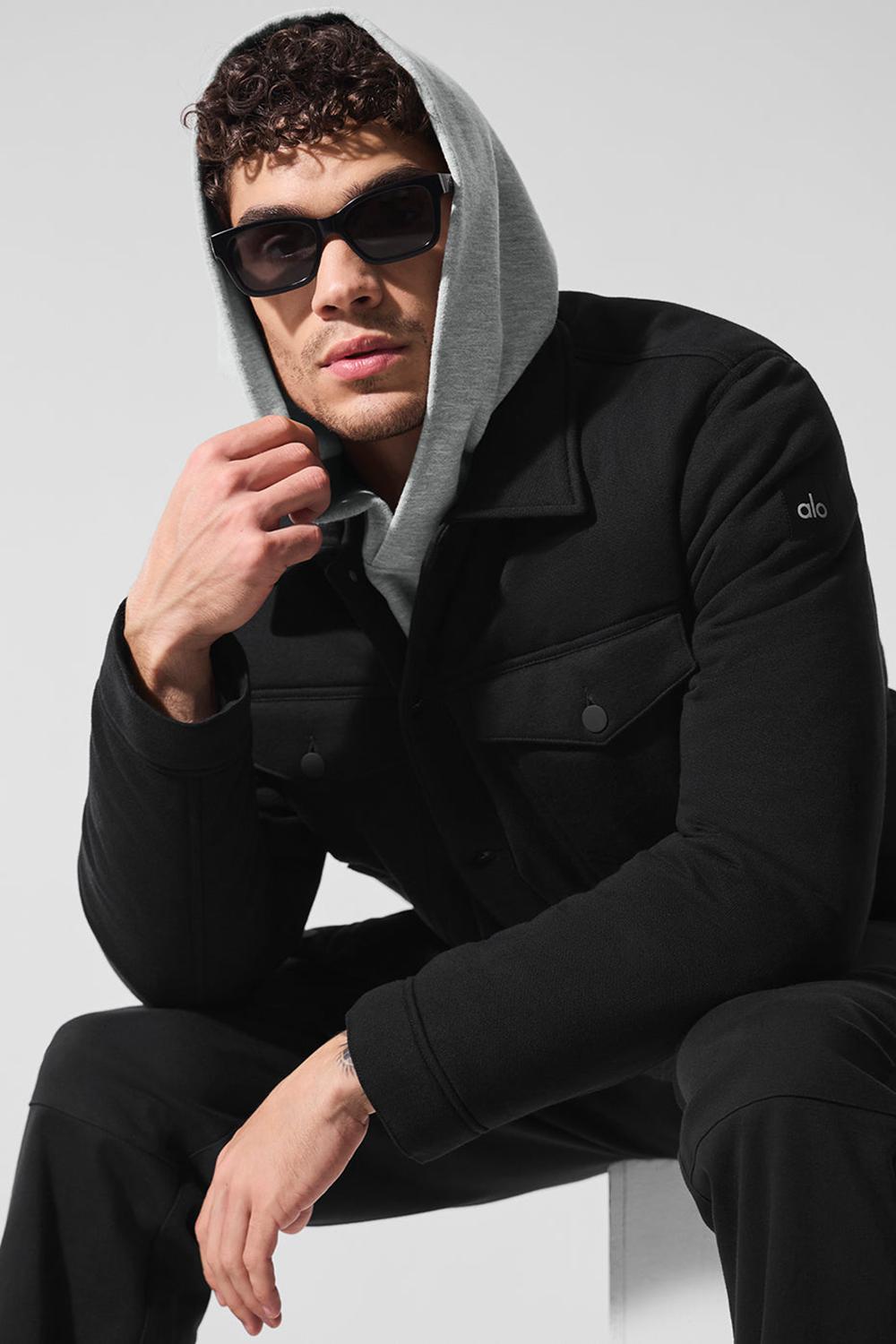 Black Men Alo Yoga Ease Trucker Jacket | Australia  38967-OTEA