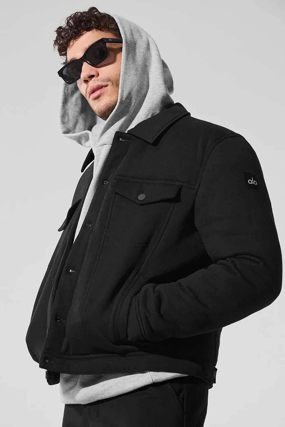 Black Men Alo Yoga Ease Trucker Jacket | Australia  38967-OTEA