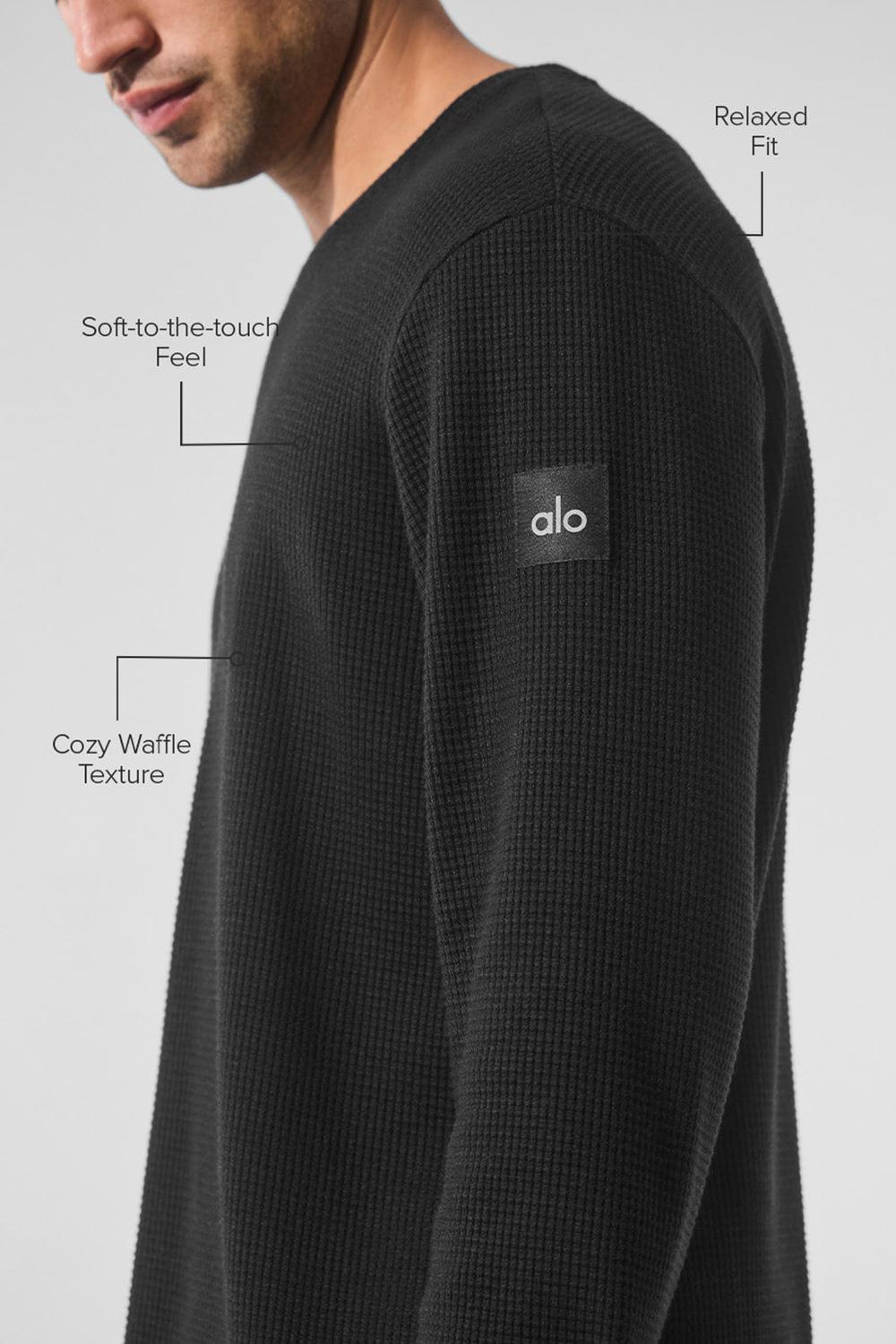 Black Men Alo Yoga Elevate Waffle Crew Long Sleeve | Australia  03687-VCLY